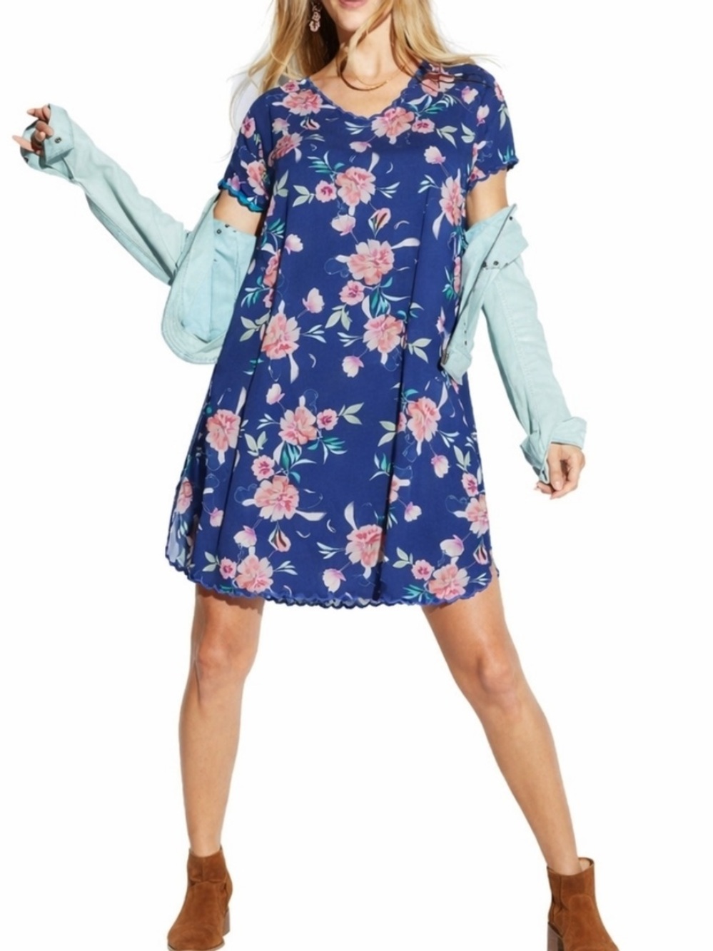JOHNNY WAS Zado Floral Scallop Trim Dress Size: M
M